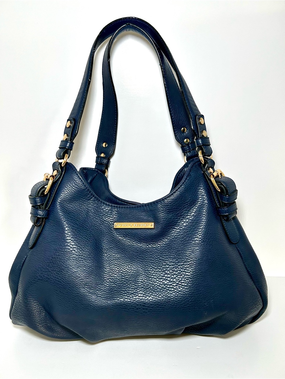 Poppy & Peonies Navy Blue Slouchy Hobo Bag/Purse Vegan Leather Excellent Con.